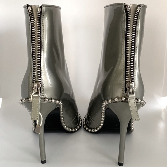ALEXANDER WANG Eri Studded Metallic patent-leather ankle Boots New - Picture 11 of 13